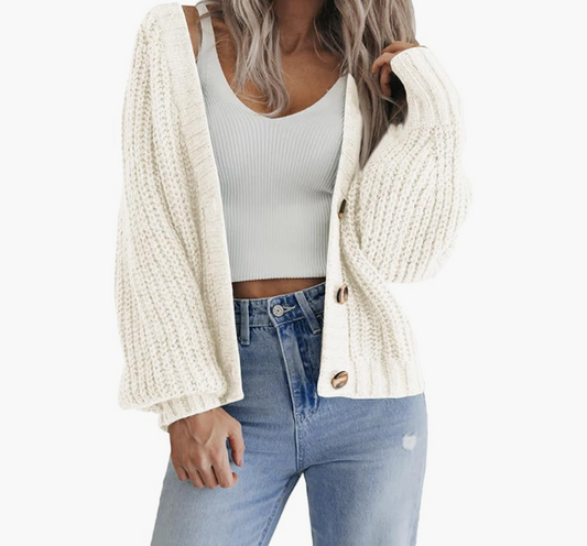Sweater with V-Neck and Button Closure