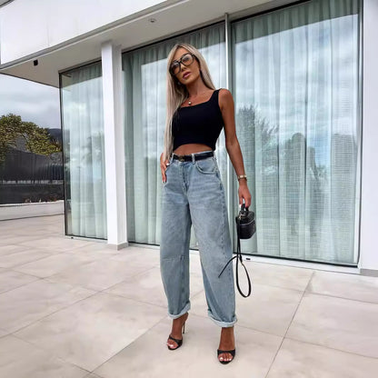 Unisex Straight-Leg Jeans Distressed Detail