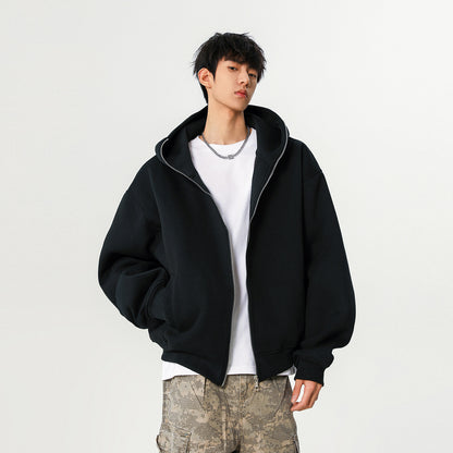 Loose-fit hooded jacket with full-zip closure