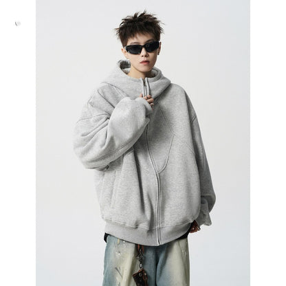 Unisex Loose Fit Hoodie Jacket Zipper Closure