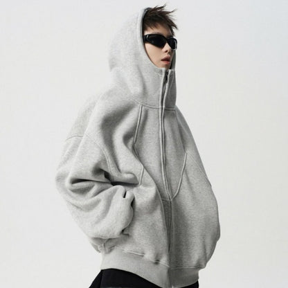 Unisex Loose Fit Hoodie Jacket Zipper Closure