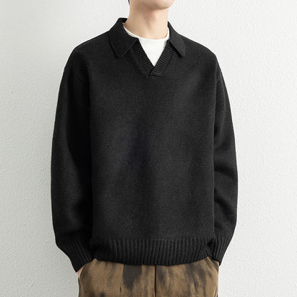 Men’s Loose Fit Pullover Sweatshirt Ribbed Collar