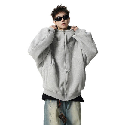 Unisex Loose Fit Hoodie Jacket Zipper Closure