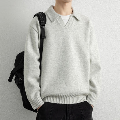 Men’s Loose Fit Pullover Sweatshirt Ribbed Collar