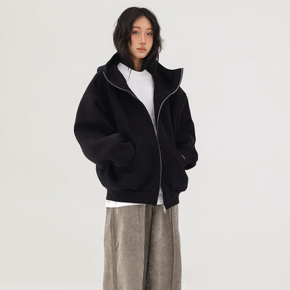 Unisex Loose Fit Cardigan Zip-Through Front Closure
