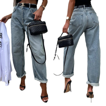 Unisex Straight-Leg Jeans Distressed Detail